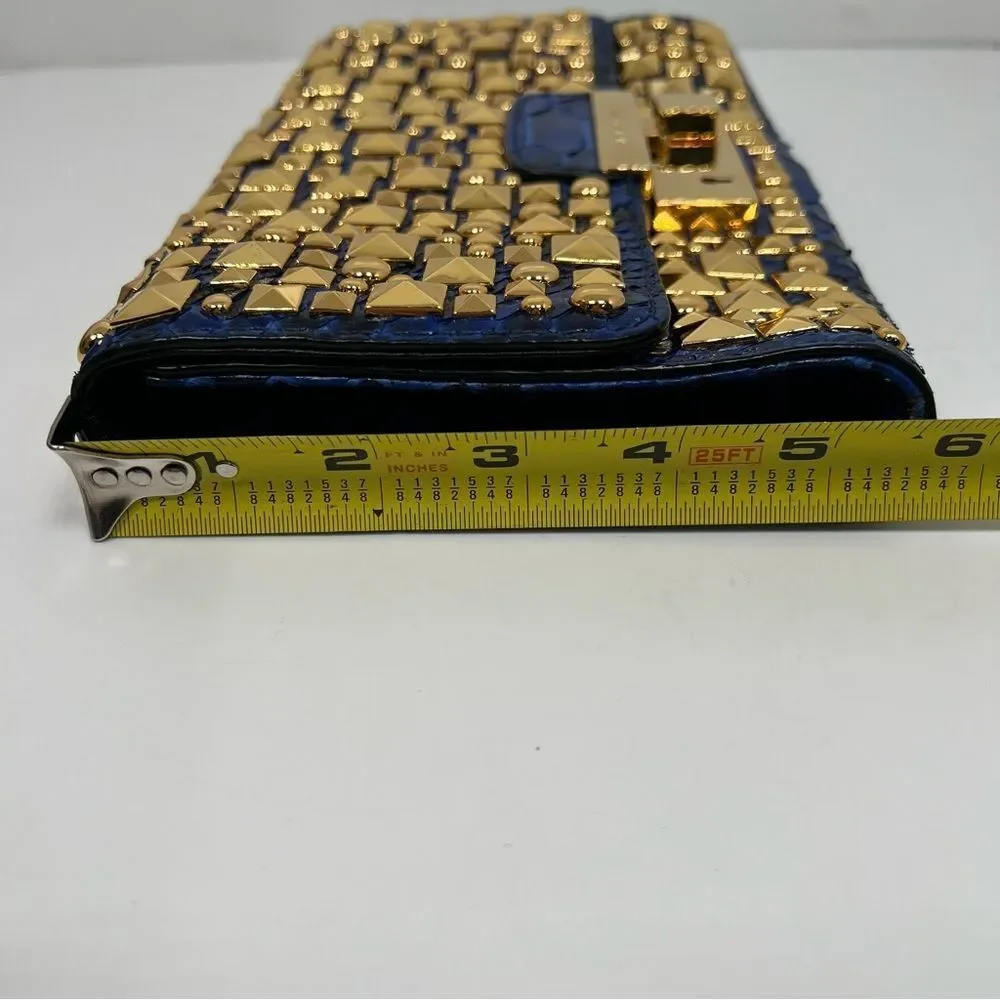 Michael Kors Python Studded Gia Clutch Bah Blue and Gold